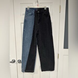 Nasty Gal Black and Blue Straight Leg Jeans